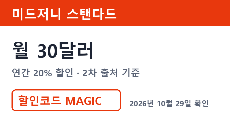 미드저니구독료 스탠다드 월 30달러 연간 결제 2차 출처 기준